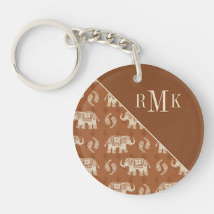 Monogram   Elephant Orange Caravan Pattern Keychain