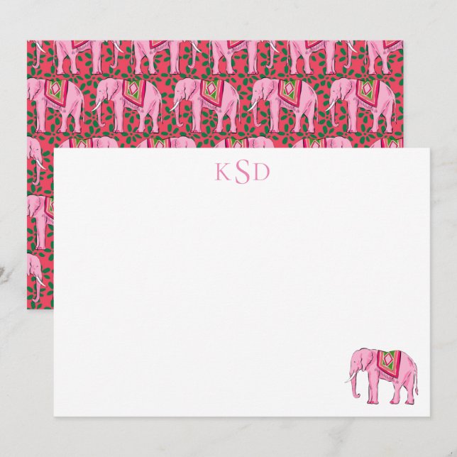 Monogram Elephant Print Stationary Invitation (Front/Back)