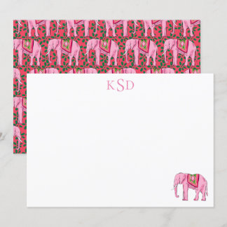 Monogram Elephant Print Stationary Invitation