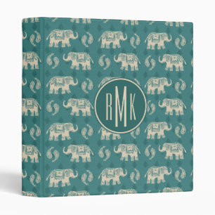 Monogram   Elephant Teal Caravan Pattern Binder