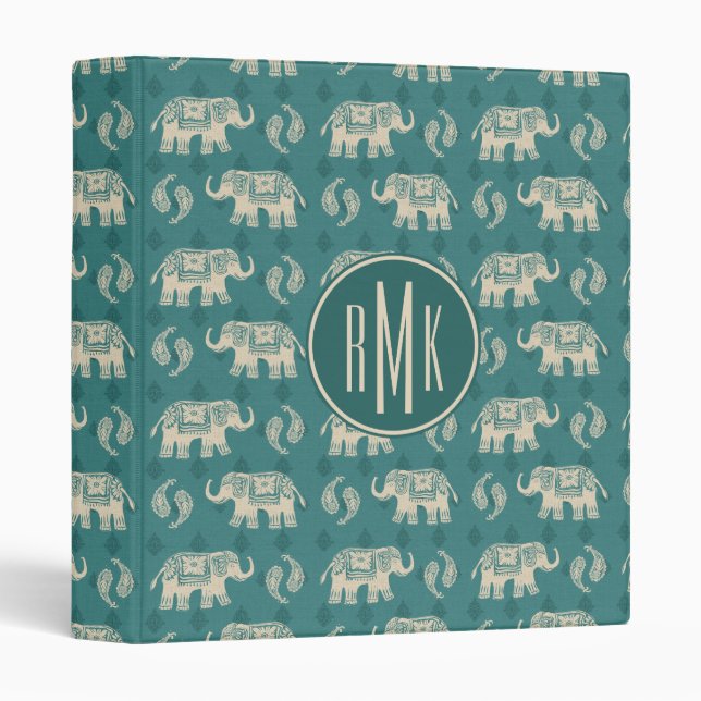 Monogram | Elephant Teal Caravan Pattern Binder (Front/Spine)