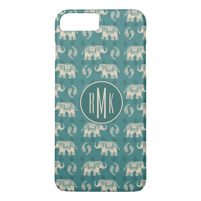 Monogram | Elephant Teal Caravan Pattern Case-Mate iPhone Case (Back)