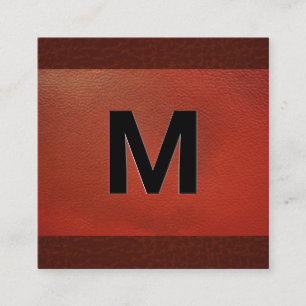 Monogram   Emboss Lettering Red Leather Square Business Card