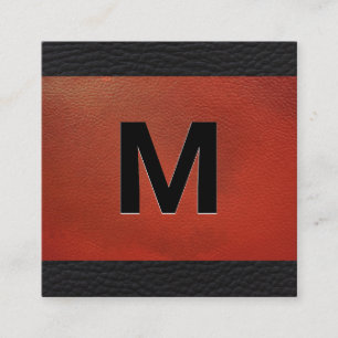 Monogram   Emboss Lettering Red Leather Square Business Card