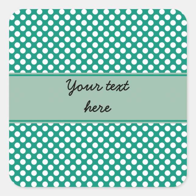 Monogram Emerald Green and White Polka Dot Pattern Square Sticker (Front)