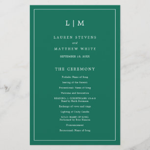 Monogram Emerald Green Budget Wedding Program