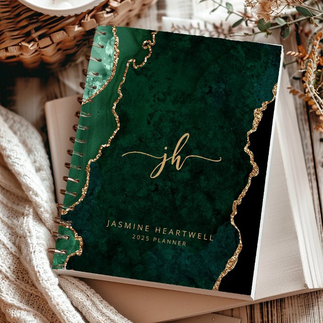 Monogram Emerald Green Gold Agate 2027 Planner (Creator Uploaded)
