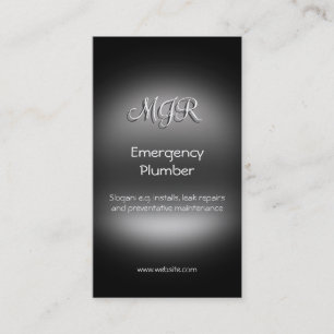 Monogram, Emergency Plumber, metal-look Business Card