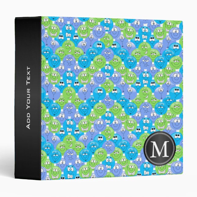 Monogram - Emoji Design Funny Colourful Faces Binder (Front/Spine)