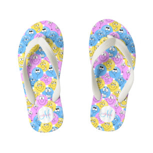 Monogram - Emoji Design Funny Pastel Faces Kid's Flip Flops