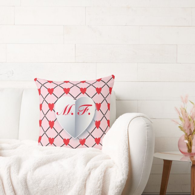 Monogram Enamoured Couple Anniversary Heart Patter Throw Pillow (Couch)