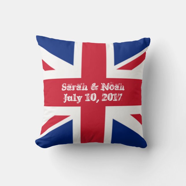 Monogram England Union Jack Wedding Throw Pillow (Front)