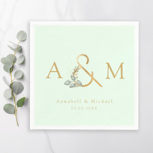 Monogram, Eucalyptus Ampersand, Green & Gold Napkin