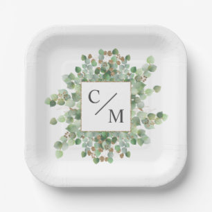 Monogram Eucalyptus Dozen Brownies Paper Plate