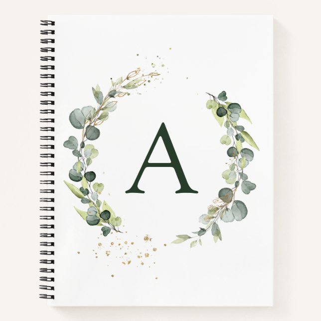 Monogram Eucalyptus Green White Botanical Notebook (Front)