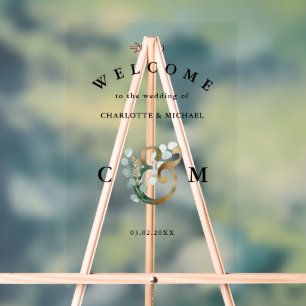 Monogram Eucalyptus greenery gold wedding welcome Acrylic Sign