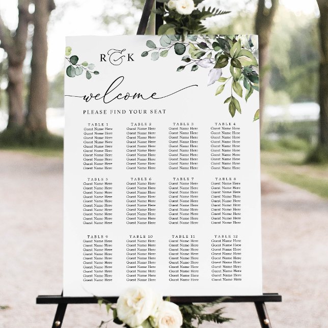 Monogram Eucalyptus Greenery Wedding Seating Chart (Creator Uploaded)