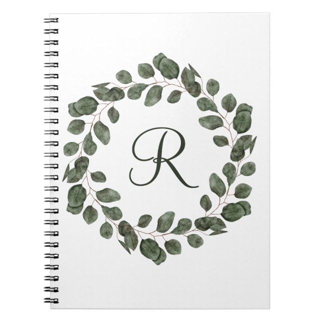 Monogram Eucalyptus Leaves Elegant Modern  Notebook (Front)