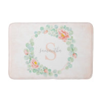 Monogram Eucalyptus Leaves Peony Floral Peach Sage