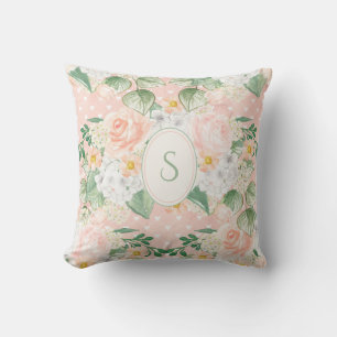 Monogram Eucalyptus Rustic Floral Sage Green Throw Pillow