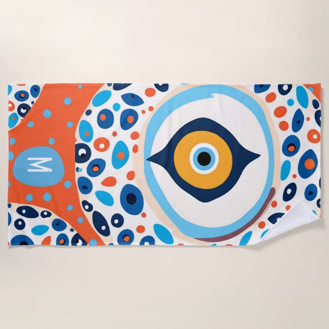 Monogram Evil Eye Modern Abstract Beach Towel (Front)