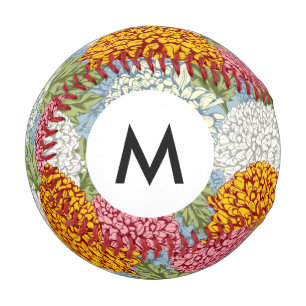 Monogram Excellent pattern with chrysanthemums Baseball