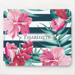 Monogram Exotic Summer Floral striped Mouse Pad