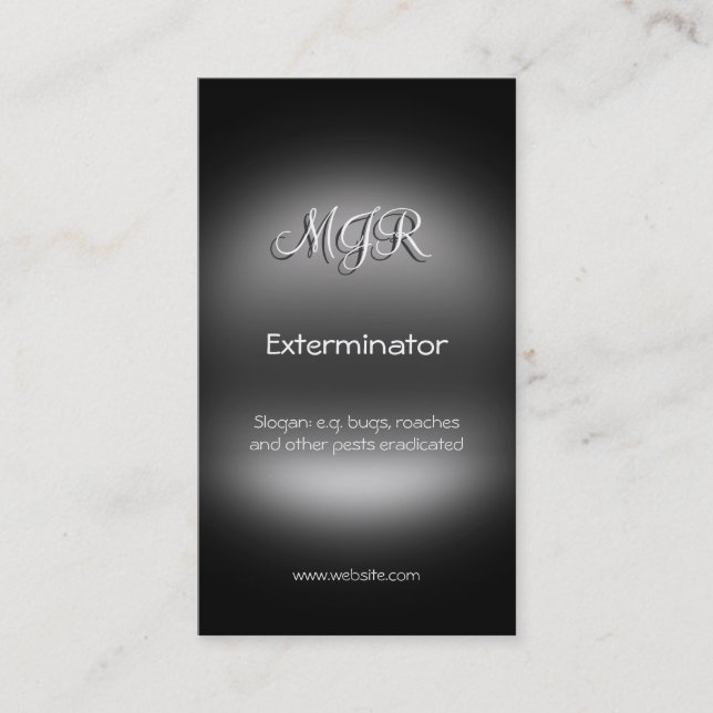 Monogram, Exterminator Pest Control, metal-look Business Card (Front)