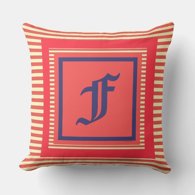 Monogram F Family Crest Initial  Outdoor Pillow (Front)