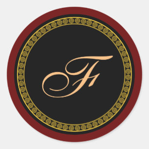 Monogram "F" gold-coloured script Classic Round Sticker