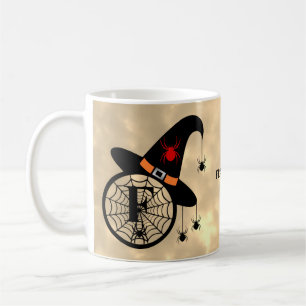 Monogram F Halloween Sky Witch Spiders Name Coffee Mug