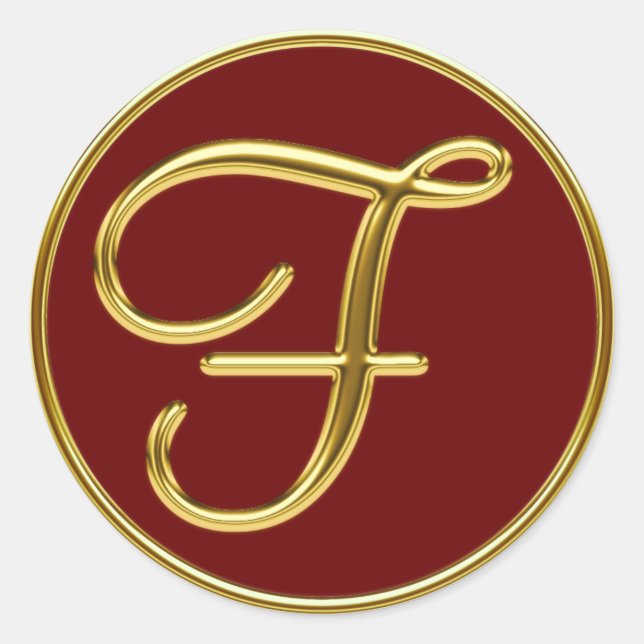 Monogram F in 3D gold Classic Round Sticker (Front)