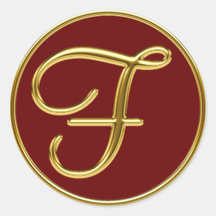 Monogram F in 3D gold Classic Round Sticker