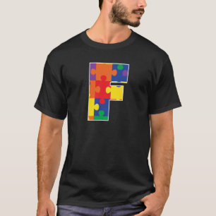 Monogram F in Multi Color Puzzle Pieces T-Shirt