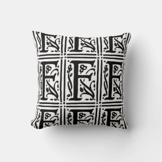 Monogram F Initial Black and White Floral Pattern Throw Pillow