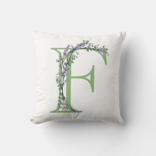 Monogram F Lavender Eucalyptus Throw Pillow