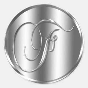 Monogram F Silver Colour Wedding Invitation Holida Classic Round Sticker