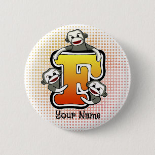 Monogram F Sock Monkey   2 Inch Round Button