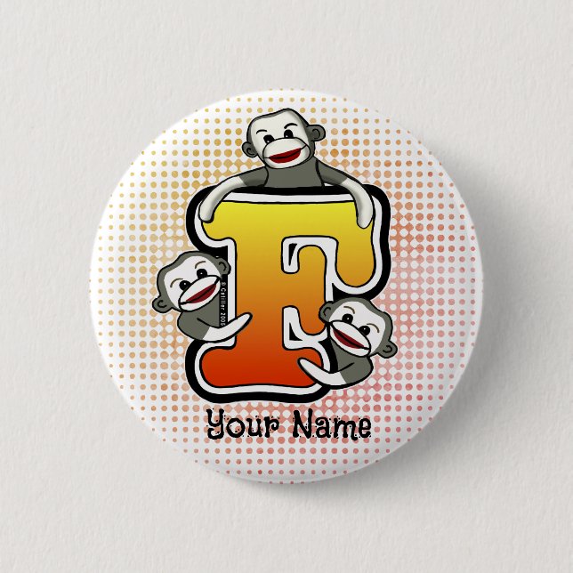 Monogram F Sock Monkey   2 Inch Round Button (Front)