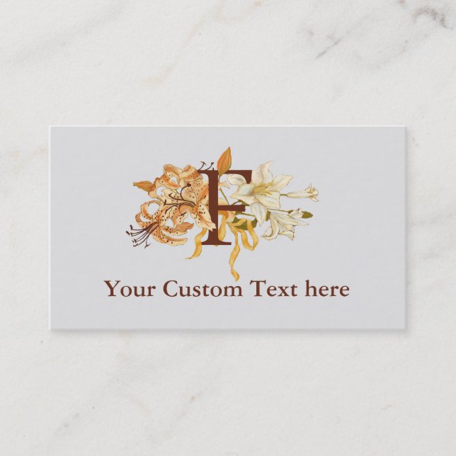 Monogram "F" with Vintage Lilies Template Business Card (Front)