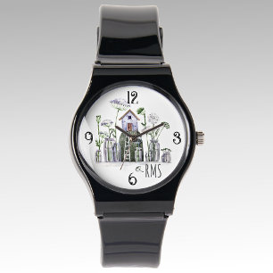 Monogram Fairytale Cottage Queen Anne Lace Flowers Watch