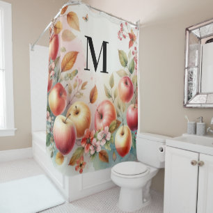 Monogram Fall apples in pastel colours watercolor