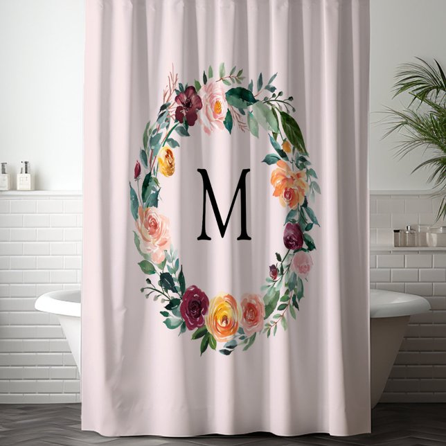 Monogram Fall Autumn Rose Flower Floral Wreath  (In situ)