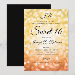 Monogram Fall Glitter Lights Sweet 16 Birthday Invitation