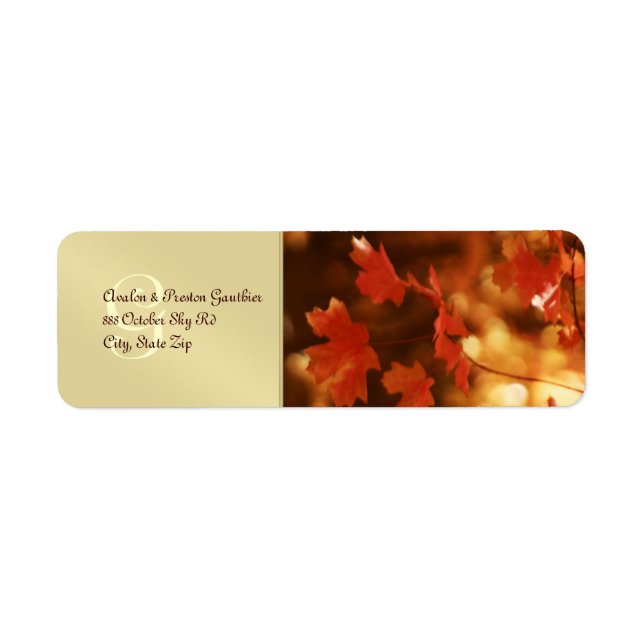 Monogram Fall Leaf Wedding Return Address Label (Front)