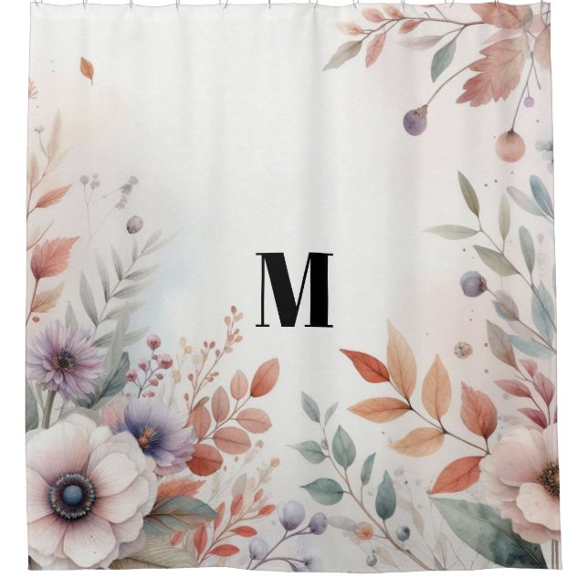 Monogram Fall leaves and flowers watercolor  (Front)