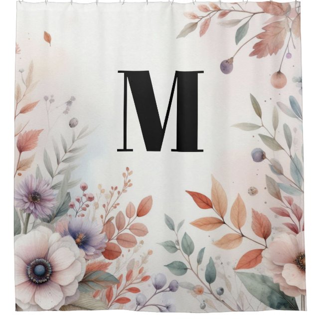 Monogram Fall leaves and flowers watercolor  (Front)