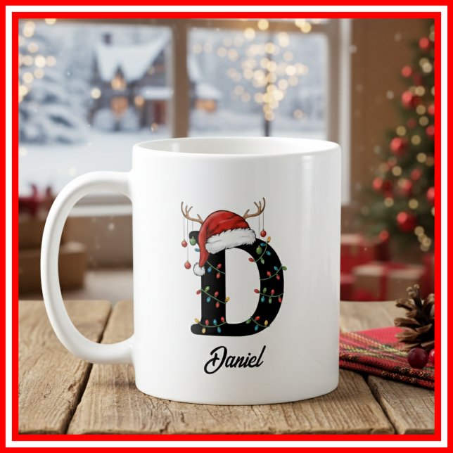 Monogram Family Christmas Antlers Santa Hat PHOTO Coffee Mug (Creator Uploaded)