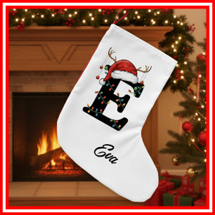 Monogram Family Christmas Antlers Santa Hat Small Christmas Stocking
