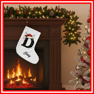 Monogram Family Christmas Antlers Santa Hat Small Christmas Stocking